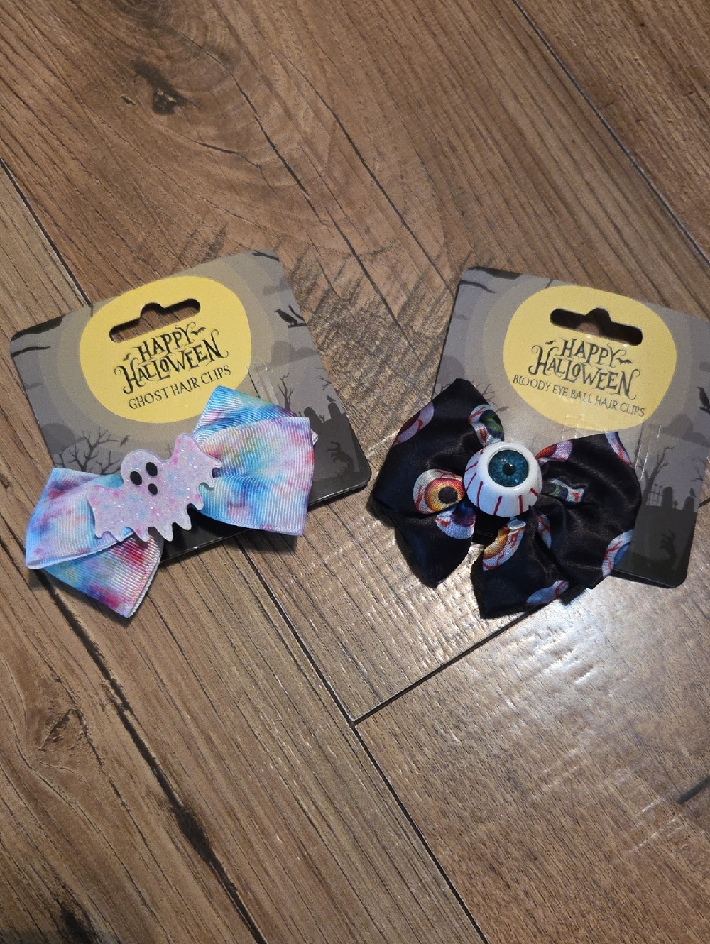 M&J Trimming | Ghost and Bloody Eyeball Bow Hair Clips - Pink Tie-Dye & Black